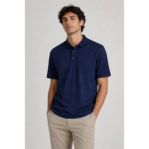 SMASH Men's Navy Blue Polka Dot Short‎ Sleeve Polo Shirt Medium NWT Textured